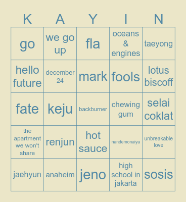 punya kayin Bingo Card