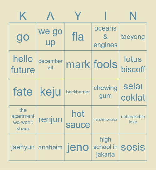 punya kayin Bingo Card