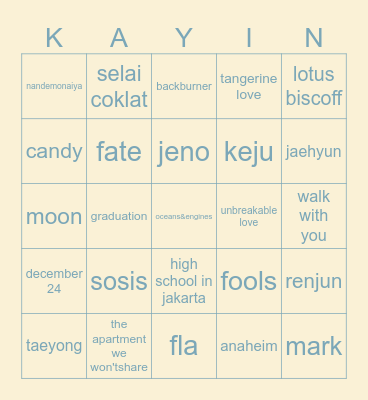 punya kayin Bingo Card