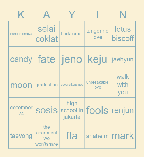punya kayin Bingo Card