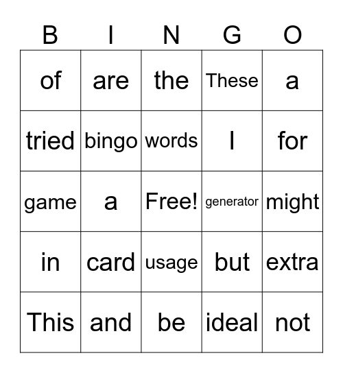 The test Bingo Card