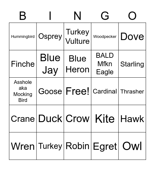 Himbo Birdie Bingo ‘23 Bingo Card