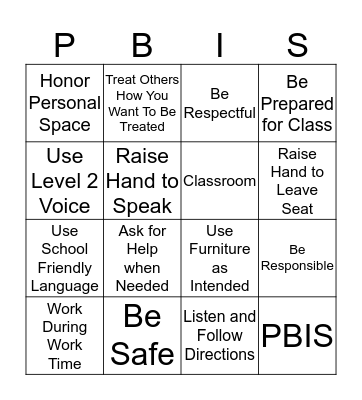 PBIS Bingo Card