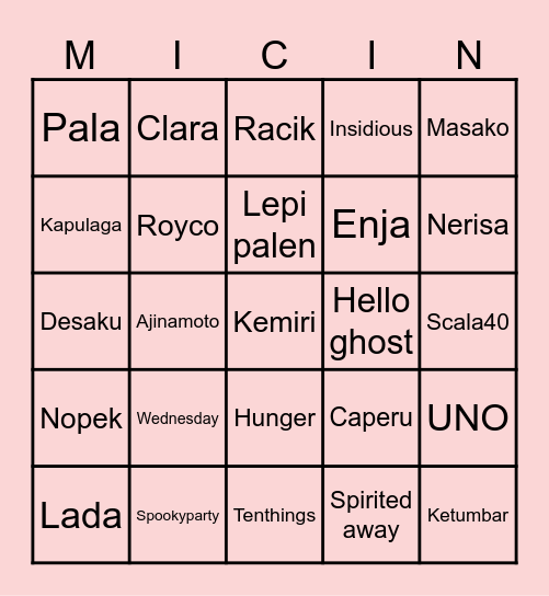 Res Ganteng Bingo Card