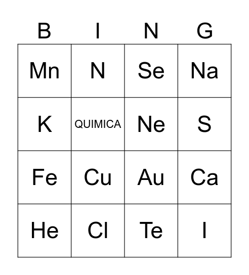 BINGO DE QUIMICA BM Bingo Card