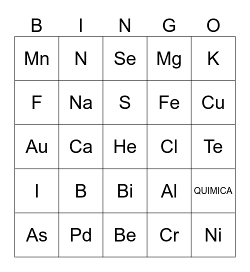BINGO DE QUIMICA BM Bingo Card