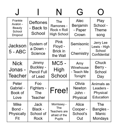 School Related 🔴 Bingo Card