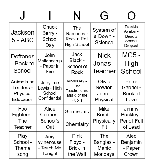 School Related 🔴 Bingo Card