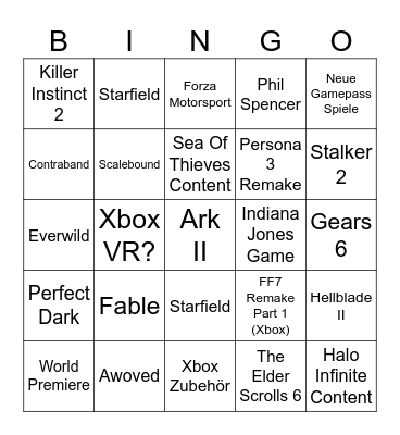 Xbox Showcase 2023 Bingo Card