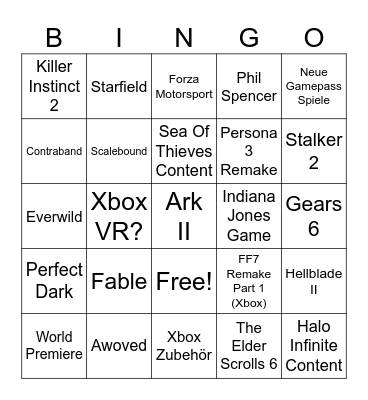 Xbox Showcase 2023 Bingo Card