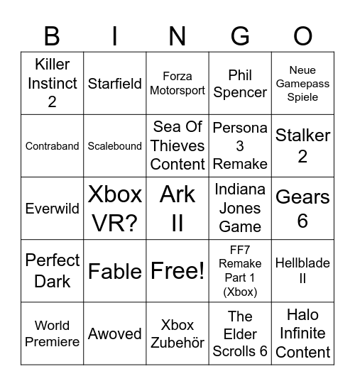 Xbox Showcase 2023 Bingo Card