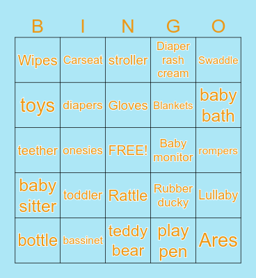 Baby Shower BINGO Card
