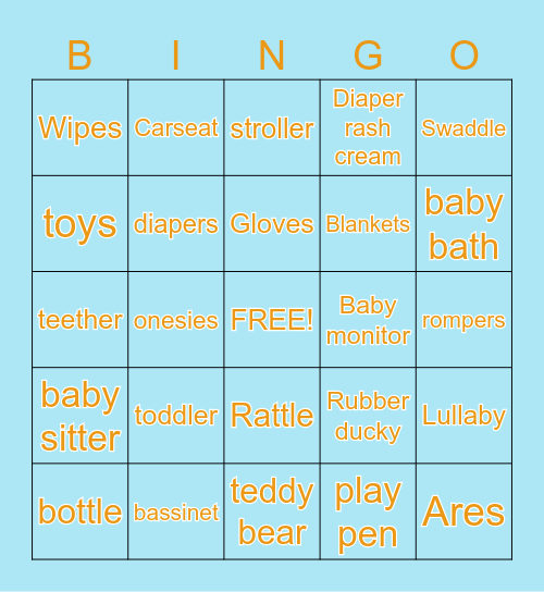 Baby Shower BINGO Card