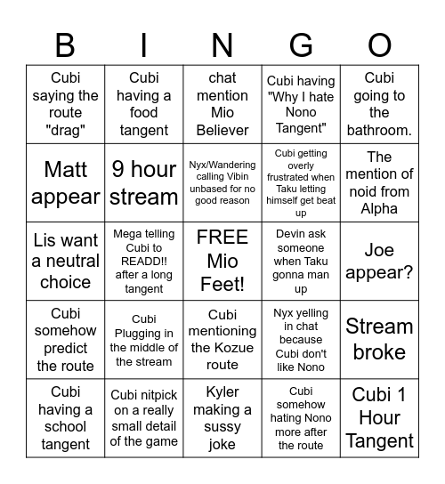 Cubi Stream weeeeeeee Bingo Card