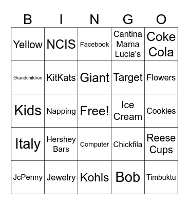Maryann's Favorite Things Bingo Card