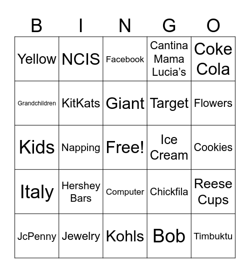 Maryann's Favorite Things Bingo Card
