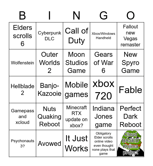 Microsoft Not E3 Bingo Card