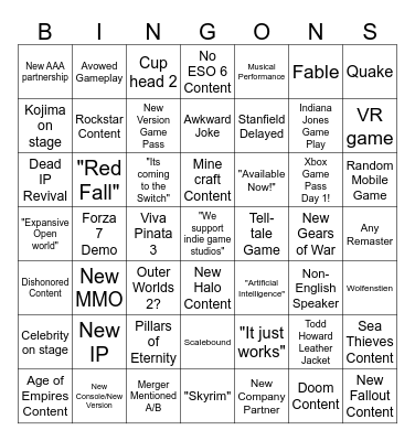 XBOX SHOWCASE BANANZA Bingo Card