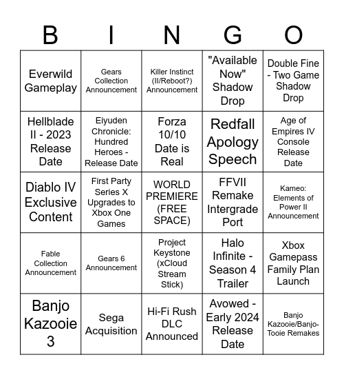 Xbox + Bethesda 2023 Bingo Card Bingo Card