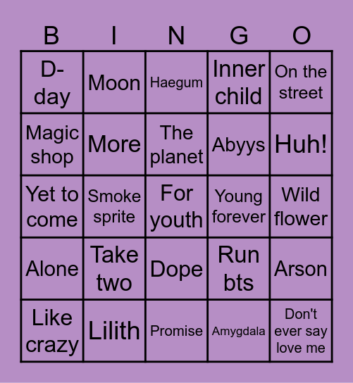 @BTS4VR04 Bingo Card