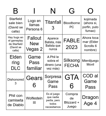 Bingo Bango Bunga E3 Bingo Card