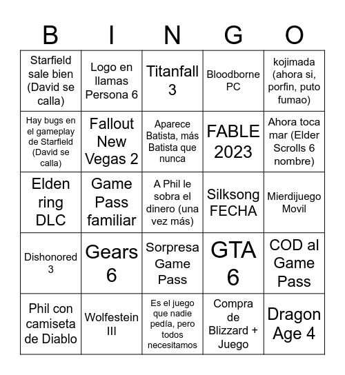 Bingo Bango Bunga E3 Bingo Card