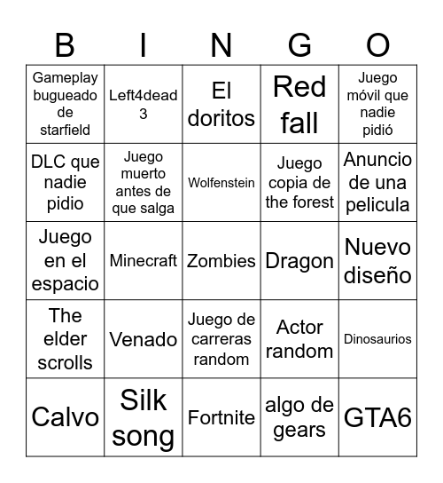 Xbox showcase Bingo Card