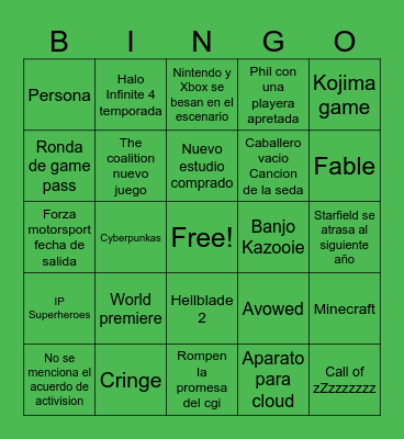 Xbox Games Showcase 2023 Bingo Card