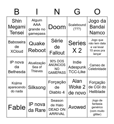 Xboxsta Bingo Card