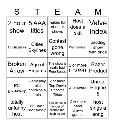 PC Gaming Show BINGO Card