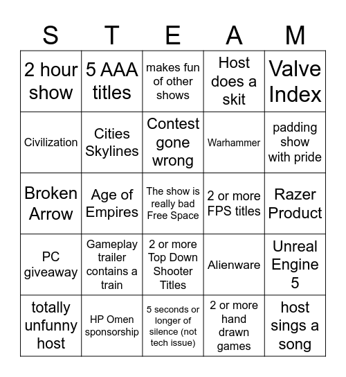 PC Gaming Show BINGO Card