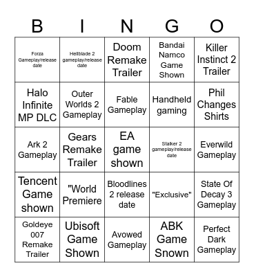 Xbox+Bethesda Showcase 2023 Bingo Card
