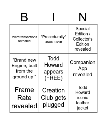 Starfield Direct SGF 2023 Bingo Card