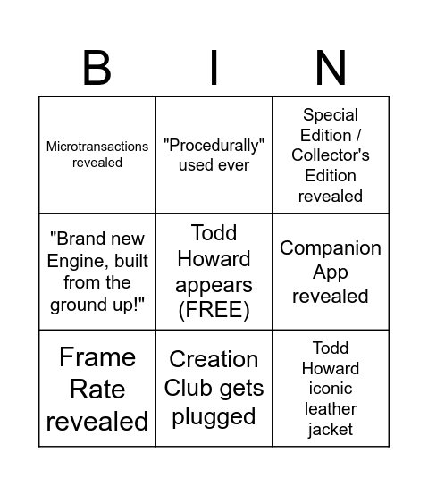 Starfield Direct SGF 2023 Bingo Card