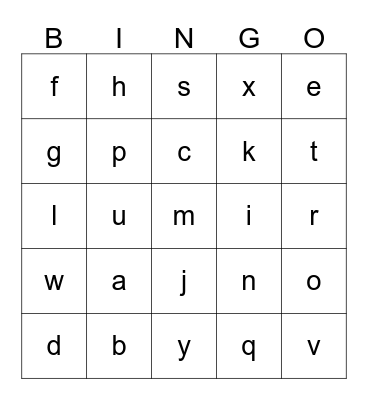 ALPHABET  Bingo Card