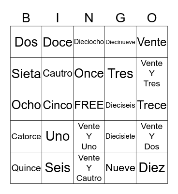 Spanish Vocabulary Bingo Card