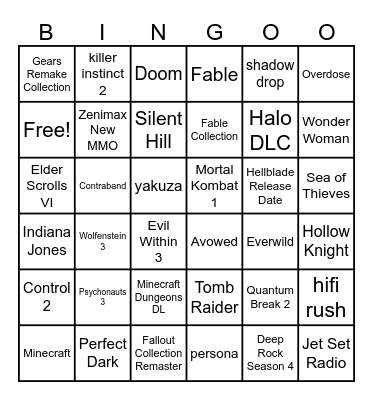 XBOX / BETHESDA Bingo Card