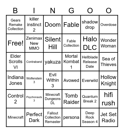 XBOX / BETHESDA Bingo Card