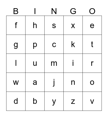 ALPHABET  Bingo Card