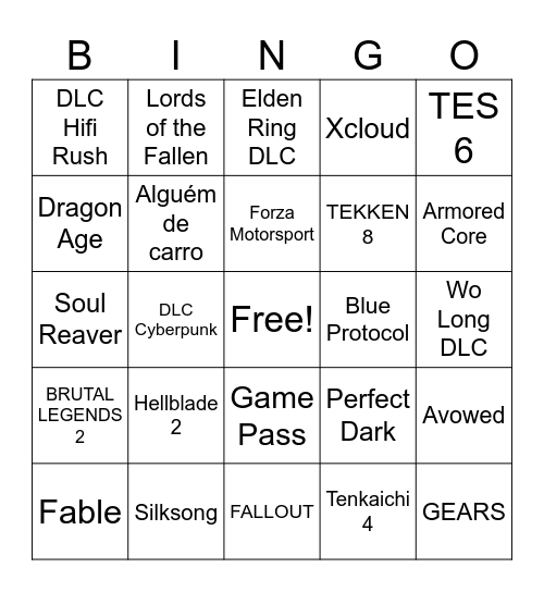 Bingo Xbox Showcase Bingo Card