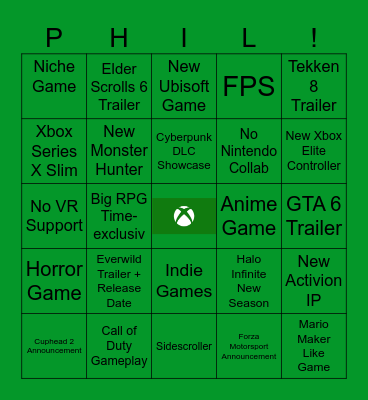 Xbox Showcase 2023 Bingo Card