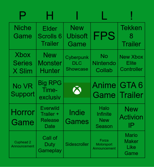 Xbox Showcase 2023 Bingo Card