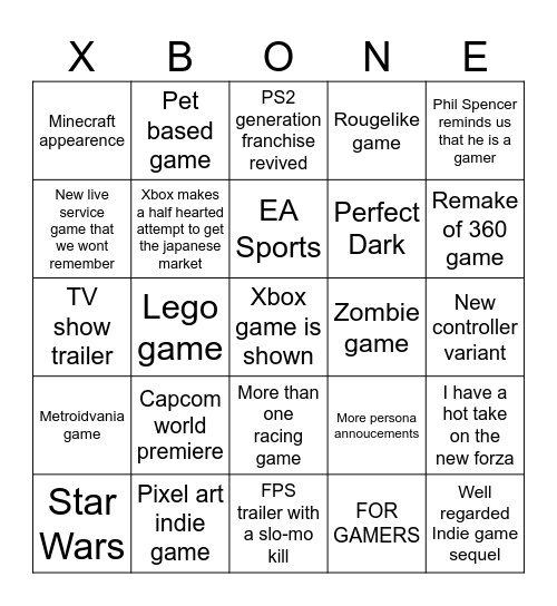 Xbox Showcase 23 Bingo Card