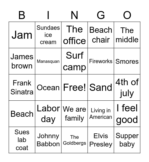 Beach Bingo Card