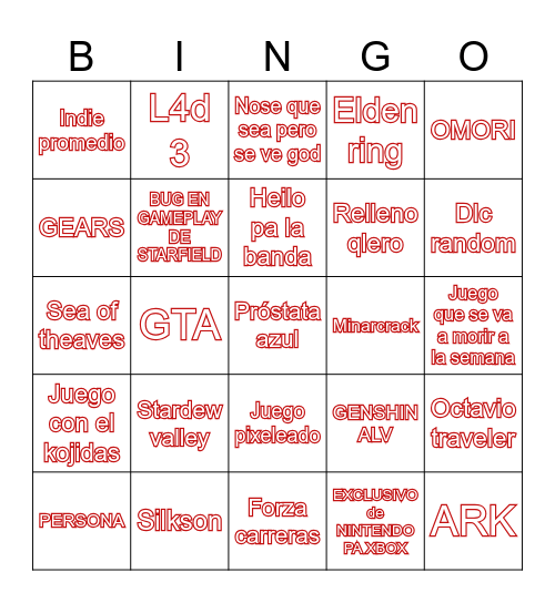 Bingo Xbox Showcase Bingo Card