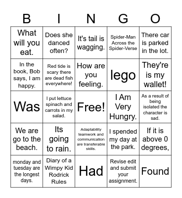 Grammar Review Bingo Card