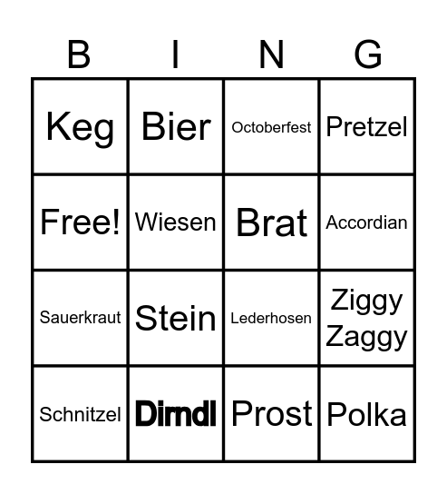 Bavarian Bingo Card