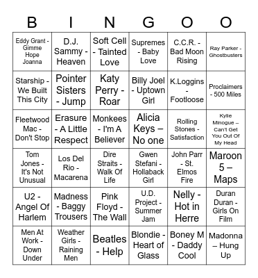 Musical Bingo Card