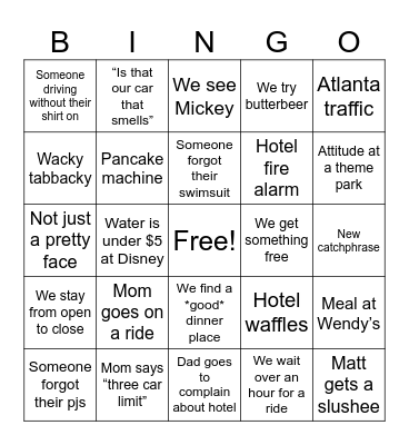 Florida trip bingo Card