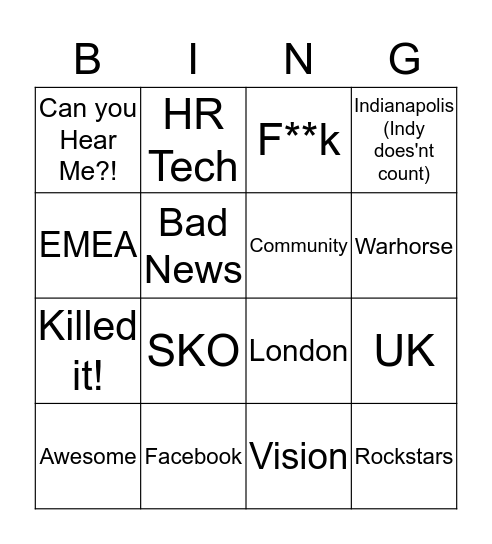 Appirio Bullshit Bingo Card